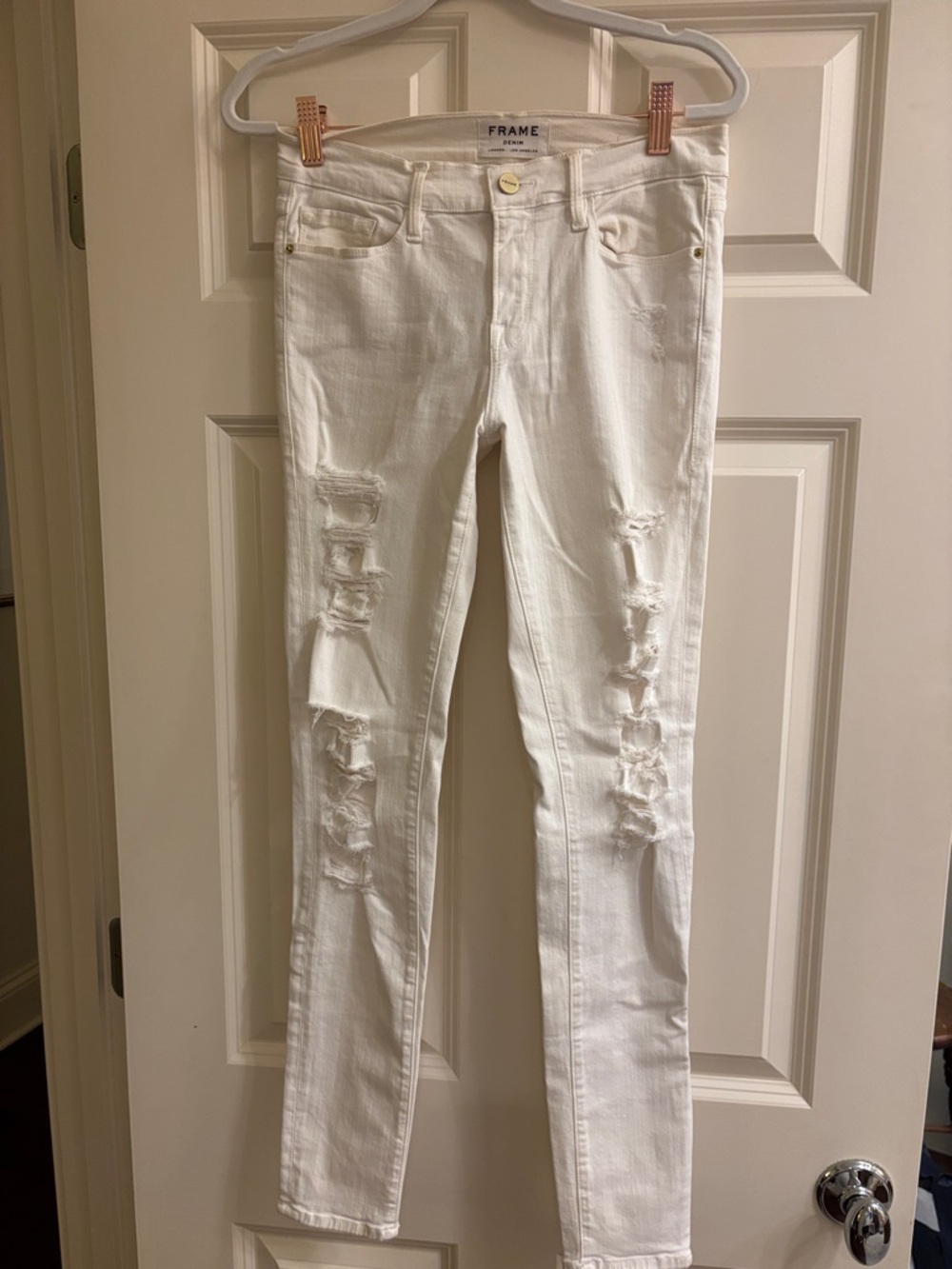 Frame Denim White Ripped Skinny Jeans
